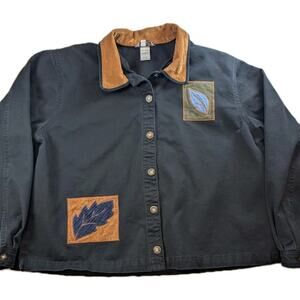 Vintage Stonebridge Embroidered Patch Jacket 1X Suede Collar 90s Artcore